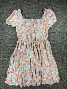 Roxy Girls Floral Square-Neck Dress in Yellow, Pink, Light Blue